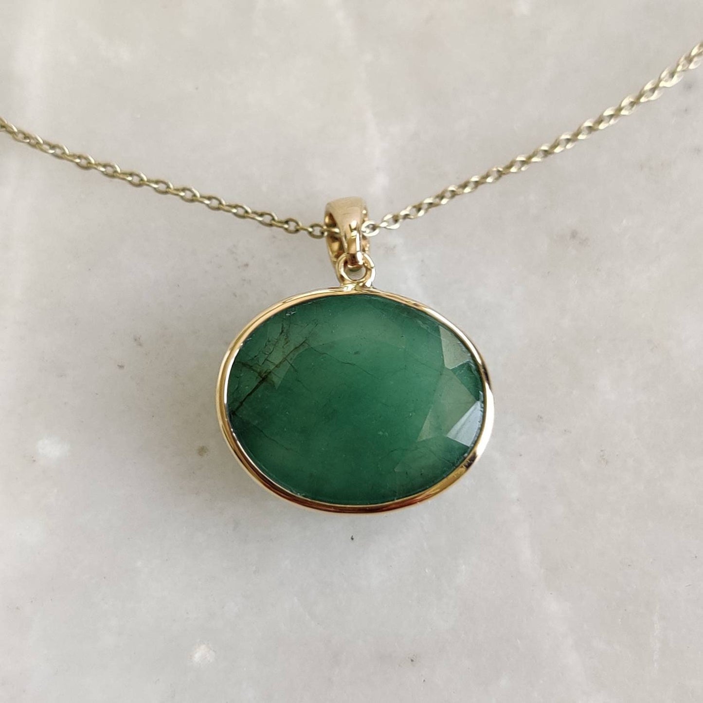 Natural Emerald Pendant, 14K Solid Yellow Gold Emerald Pendant, Solid Gold Pendant Necklace, May Birthstone, Christmas Gift, Emerald Jewelry