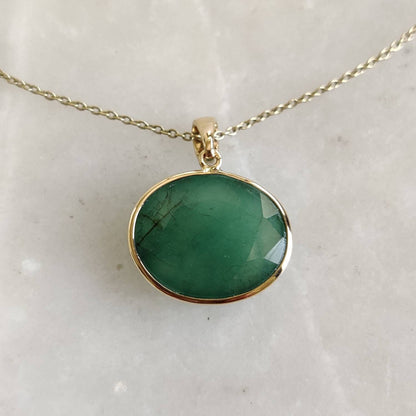 Natural Emerald Pendant, 14K Solid Yellow Gold Emerald Pendant, Solid Gold Pendant Necklace, May Birthstone, Christmas Gift, Emerald Jewelry