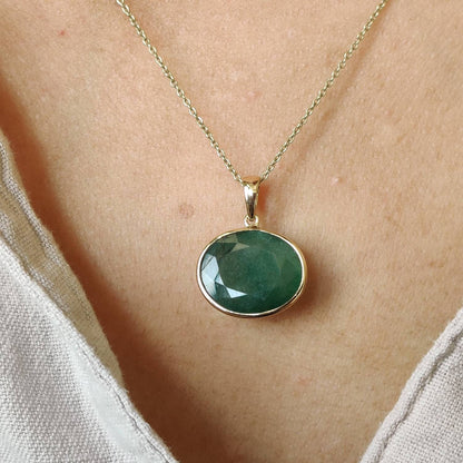 Natural Emerald Pendant, 14K Solid Yellow Gold Emerald Pendant, Solid Gold Pendant Necklace, May Birthstone, Christmas Gift, Emerald Jewelry