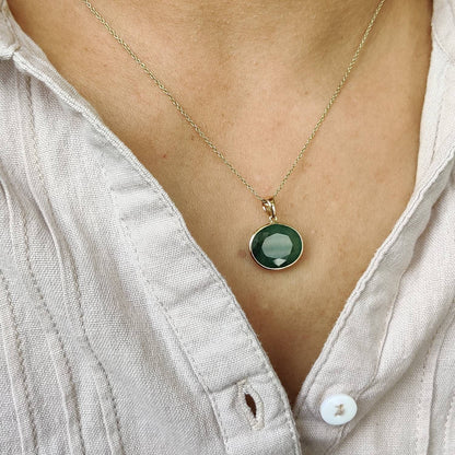 Natural Emerald Pendant, 14K Solid Yellow Gold Emerald Pendant, Solid Gold Pendant Necklace, May Birthstone, Christmas Gift, Emerald Jewelry