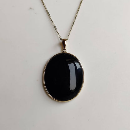 Natural Black Onyx Pendant, 14K Solid Yellow Gold Black Onyx Pendant, December Birthstone Pendant, Christmas Gift, Black Onyx Jewelry