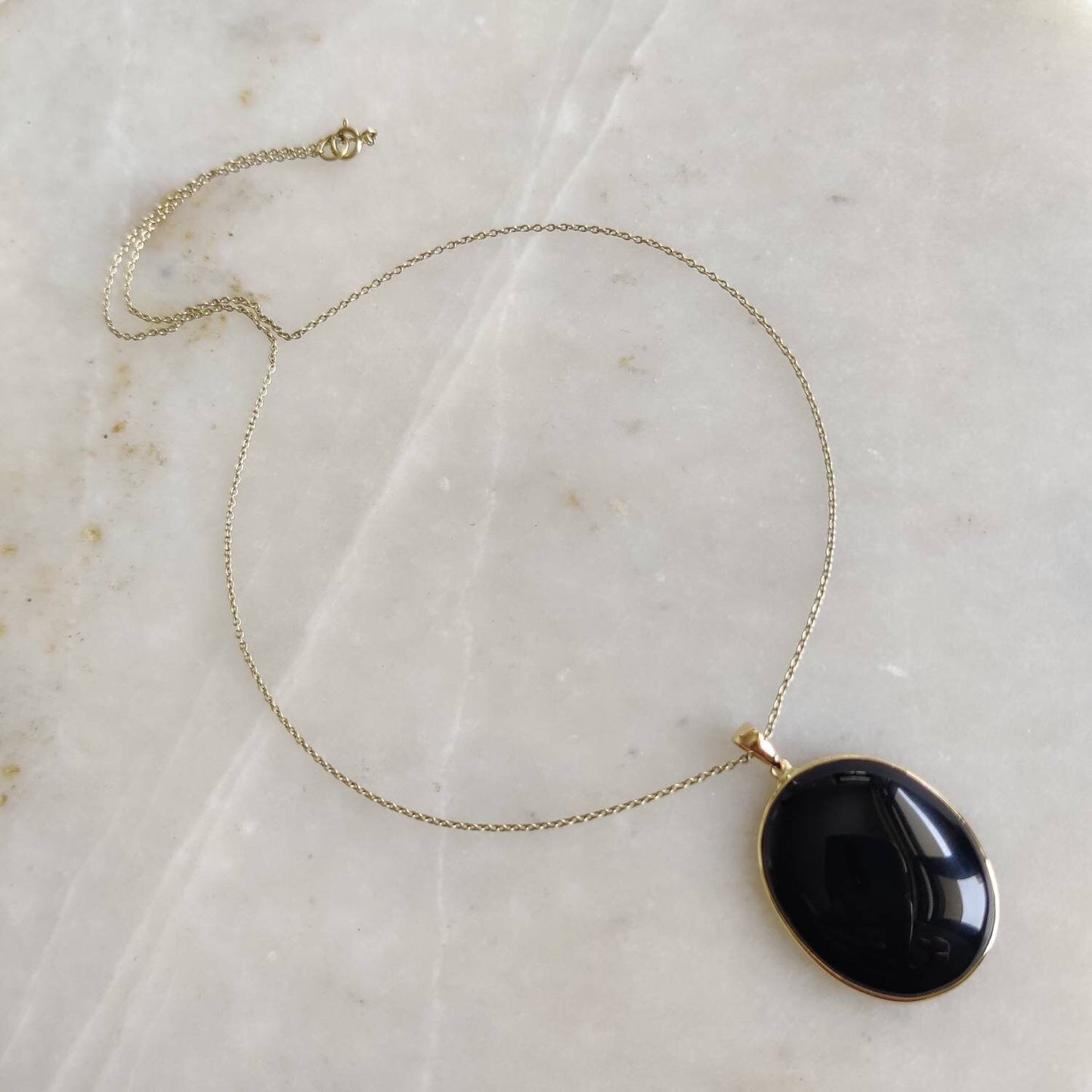 Natural Black Onyx Pendant, 14K Solid Yellow Gold Black Onyx Pendant, December Birthstone Pendant, Christmas Gift, Black Onyx Jewelry