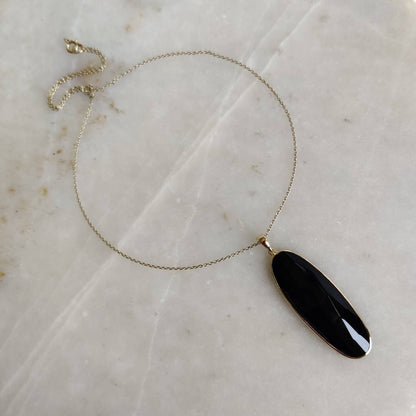 Natural Black Onyx Pendant, 14K Solid Yellow Gold Onyx Pendant, December Birthstone Pendant, Natural Onyx Jewelry, Christmas Present