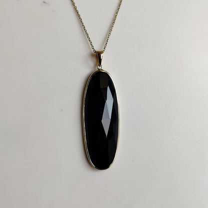 Natural Black Onyx Pendant, 14K Solid Yellow Gold Onyx Pendant, December Birthstone Pendant, Natural Onyx Jewelry, Christmas Present