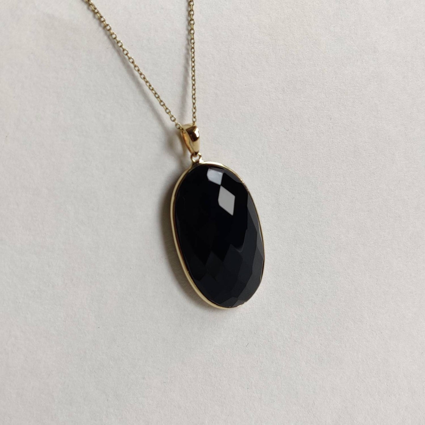 Natural Black Onyx Pendant, 14K Solid Gold Black Onyx Pendant, Solid Gold Pendant Necklace, December Birthstone, Christmas Gift