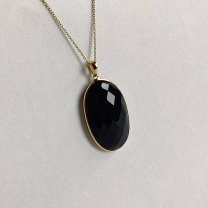 Natural Black Onyx Pendant, 14K Solid Gold Black Onyx Pendant, Solid Gold Pendant Necklace, December Birthstone, Christmas Gift