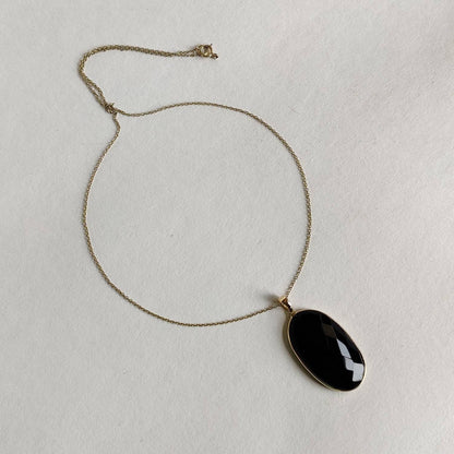 Natural Black Onyx Pendant, 14K Solid Gold Black Onyx Pendant, Solid Gold Pendant Necklace, December Birthstone, Christmas Gift