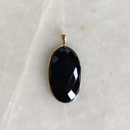 Natural Black Onyx Pendant, 14K Solid Gold Black Onyx Pendant, Solid Gold Pendant Necklace, December Birthstone, Christmas Gift