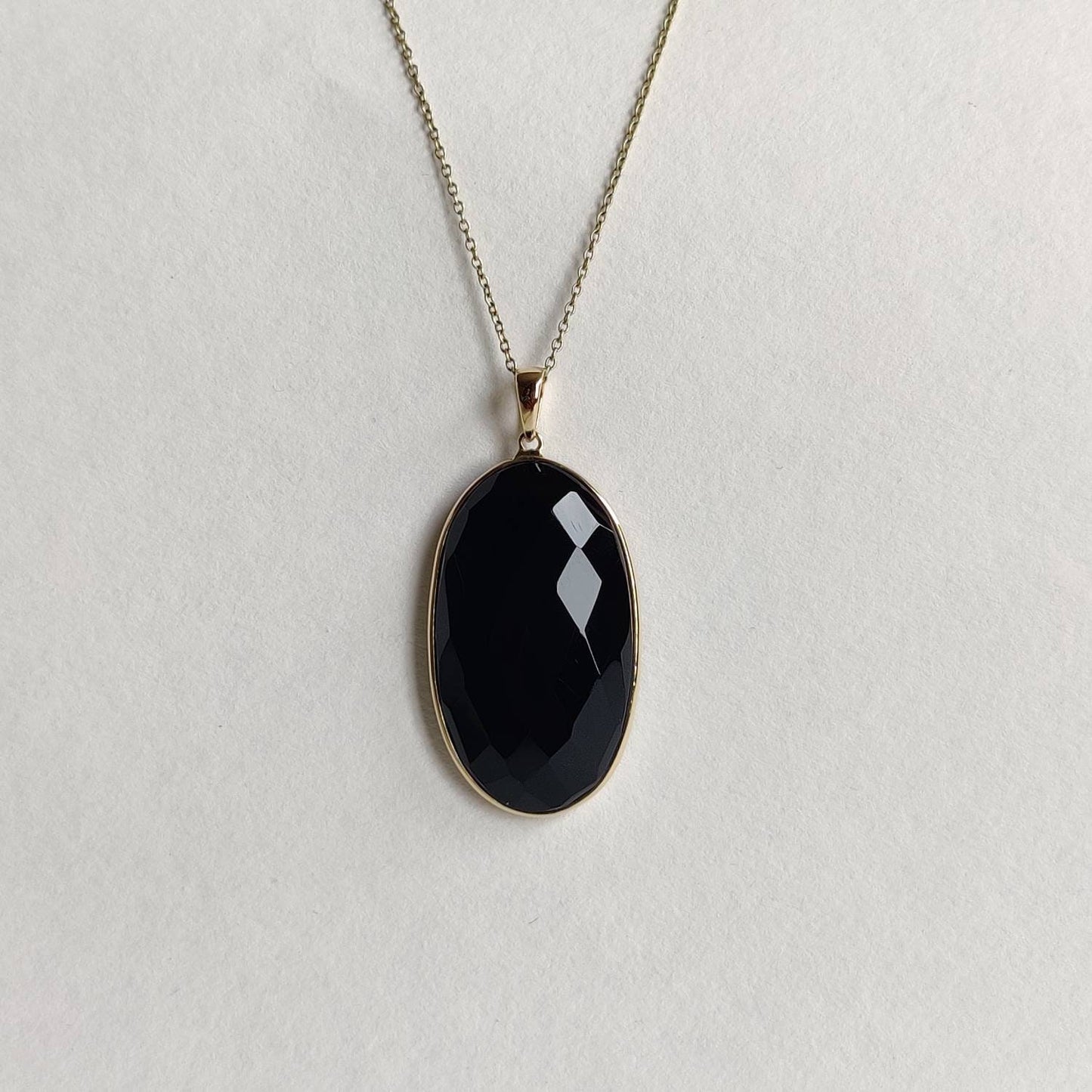 Natural Black Onyx Pendant, 14K Solid Gold Black Onyx Pendant, Solid Gold Pendant Necklace, December Birthstone, Christmas Gift