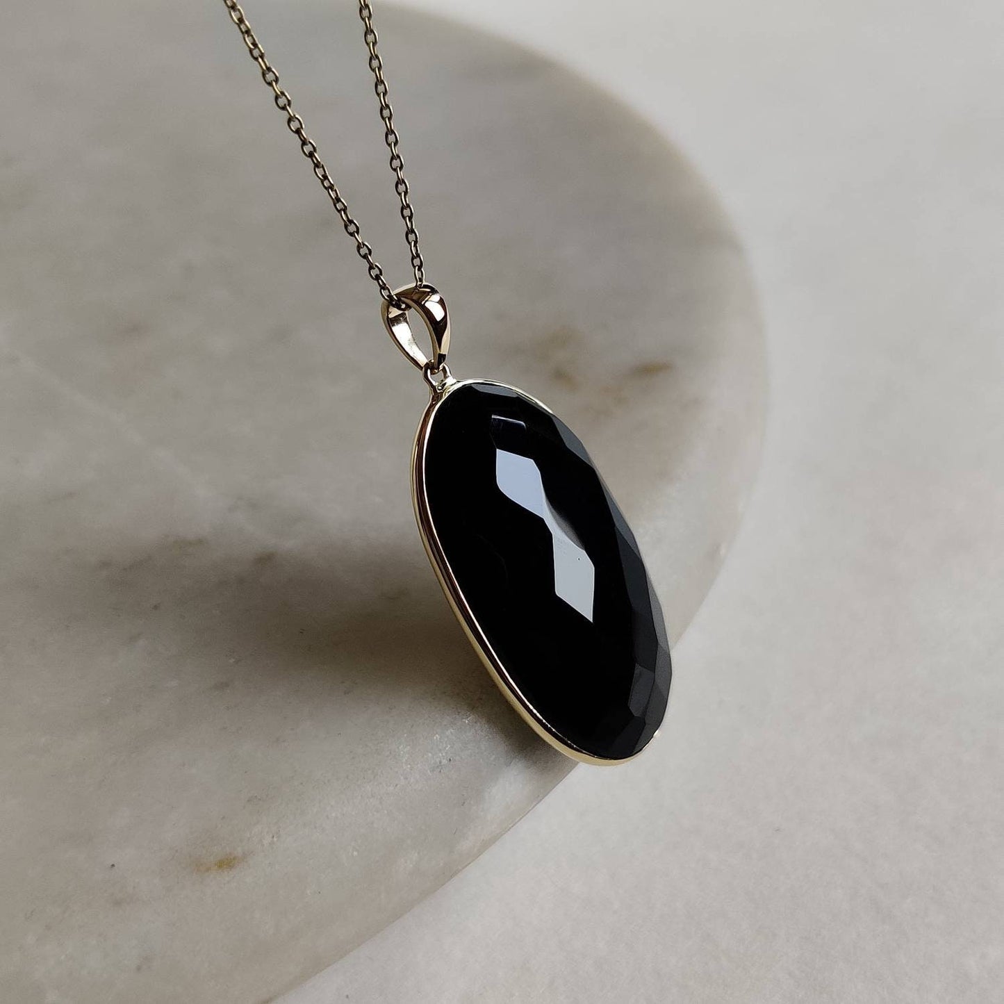 Natural Black Onyx Pendant, 14K Solid Gold Black Onyx Pendant, Solid Gold Pendant Necklace, December Birthstone, Christmas Gift