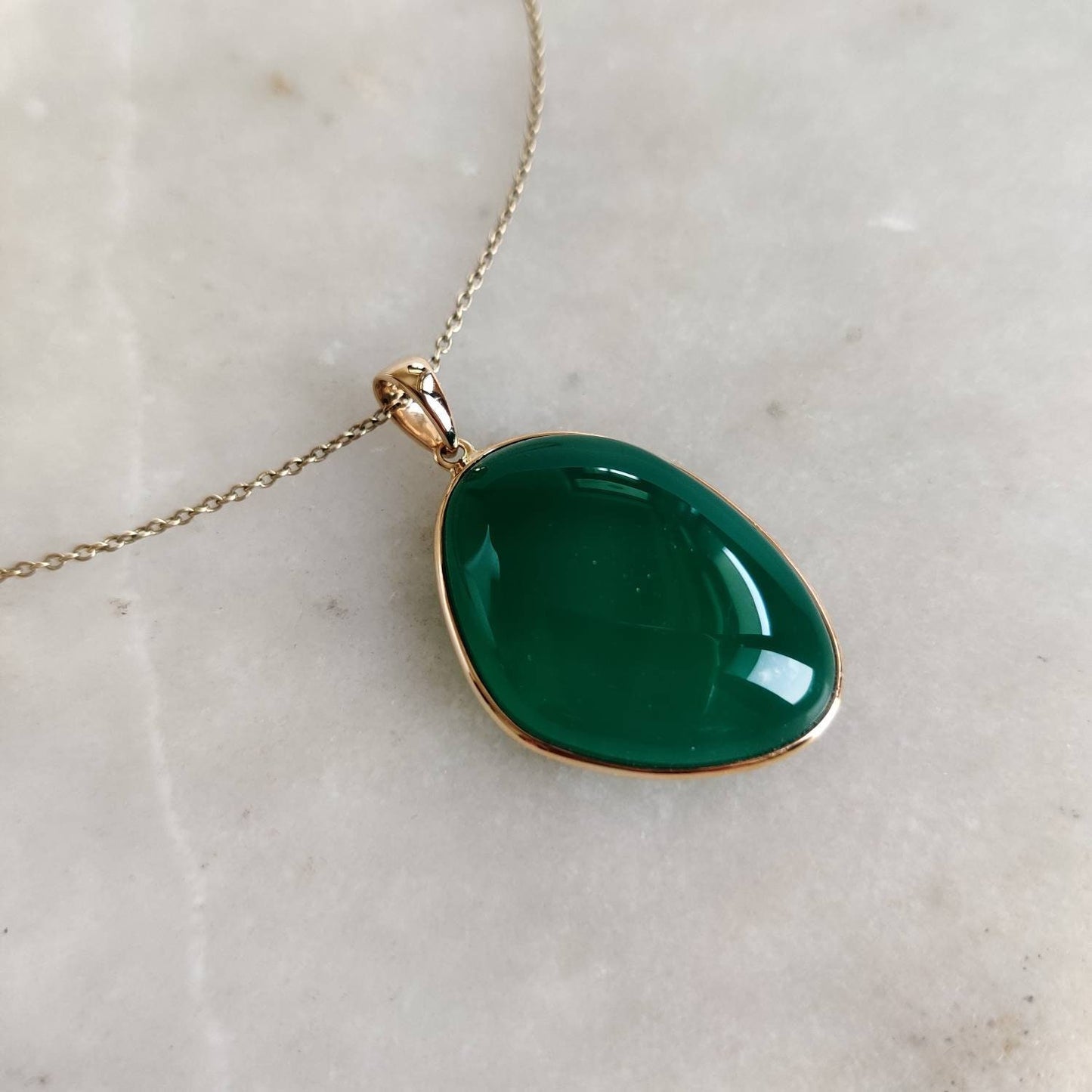 Natural Green Onyx Pendant, 14K Solid Gold Green Onyx Pendant, Yellow Gold Bezel Pendant, May Birthstone, Christmas Gift, Green Onyx Jewelry