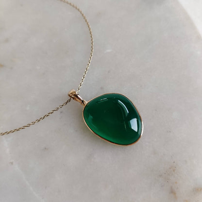 Natural Green Onyx Pendant, 14K Solid Yellow Gold Green Onyx Pendant, Bezel Pendant, May Birthstone, Christmas Gift, Green Onyx Jewelry