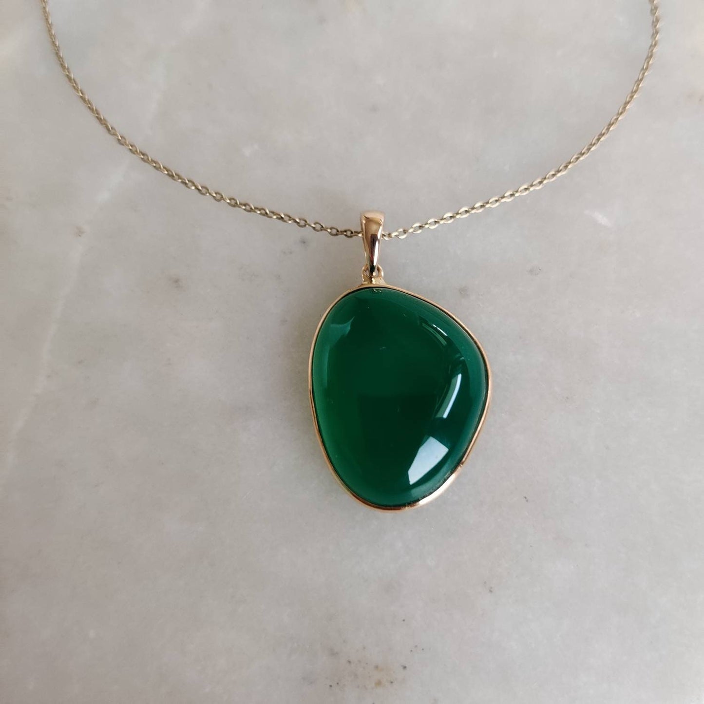 Natural Green Onyx Pendant, 14K Solid Yellow Gold Green Onyx Pendant, Bezel Pendant, May Birthstone, Christmas Gift, Green Onyx Jewelry