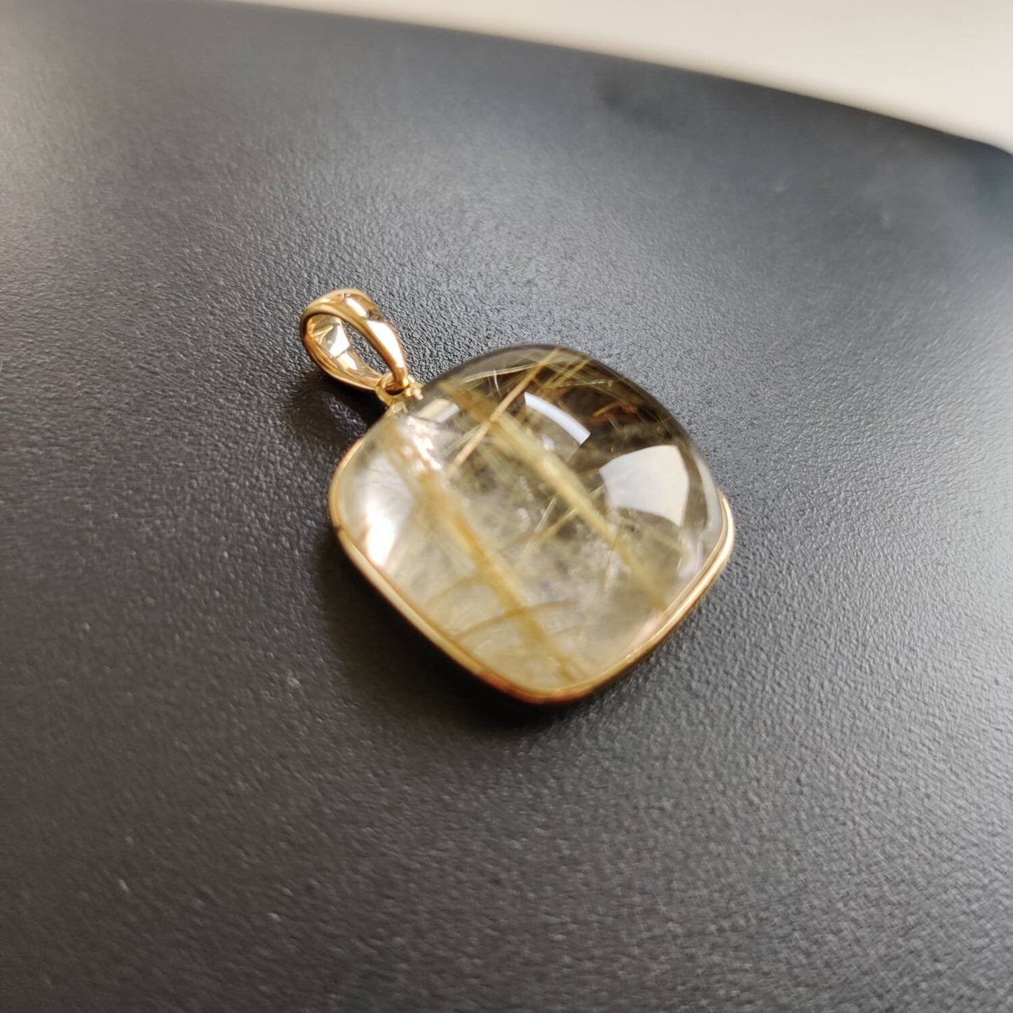 Natural Golden Rutile Pendant, 14K Solid Gold Rutile Pendant, Solid Gold Pendant Necklace, April Birthstone, Christmas Gift, Bezel Pendant