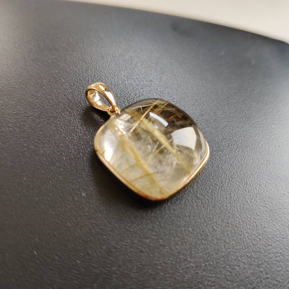 Natural Golden Rutile Pendant, 14K Solid Gold Rutile Pendant, Solid Gold Pendant Necklace, April Birthstone, Christmas Gift, Bezel Pendant