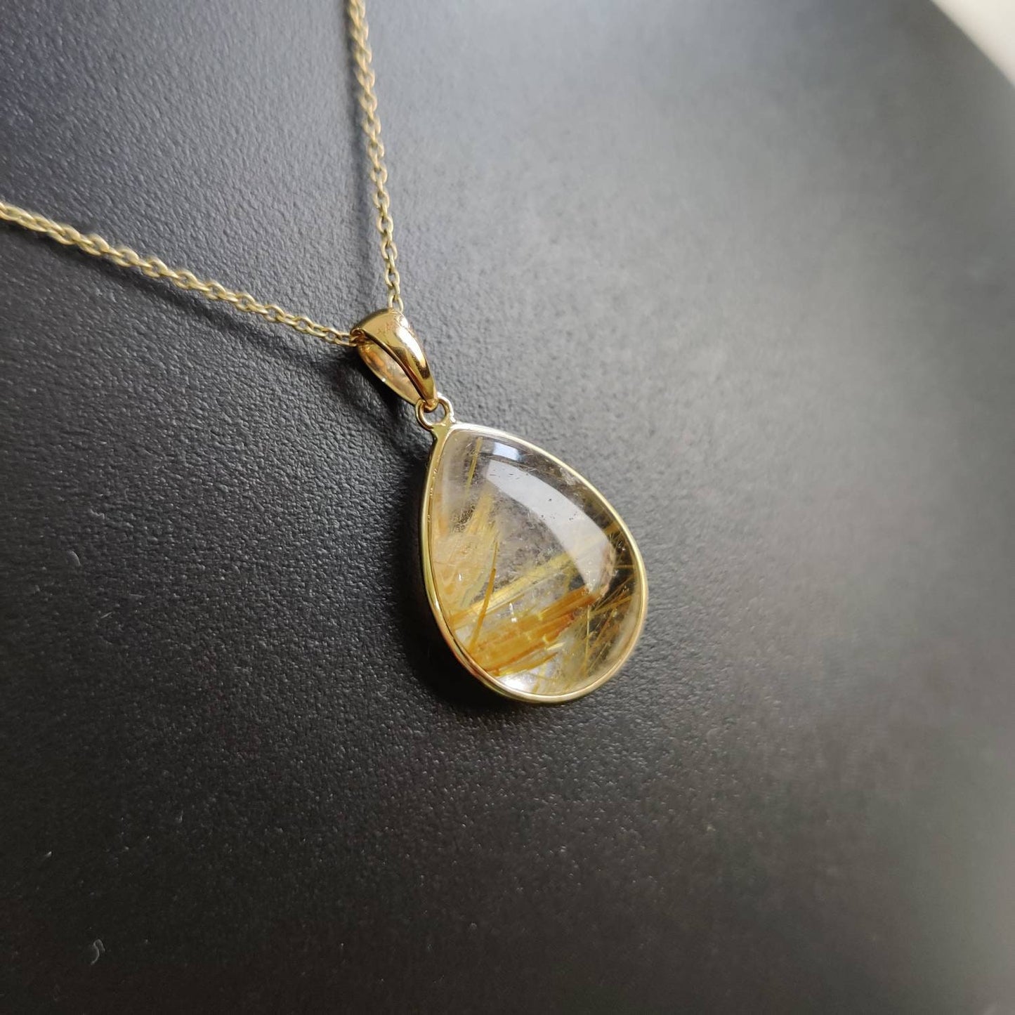 Natural Golden Rutile Pendant, 14K Solid Gold Rutile Pendant, Solid Gold Pendant Necklace, April Birthstone, Christmas Gift, Bezel Pendant