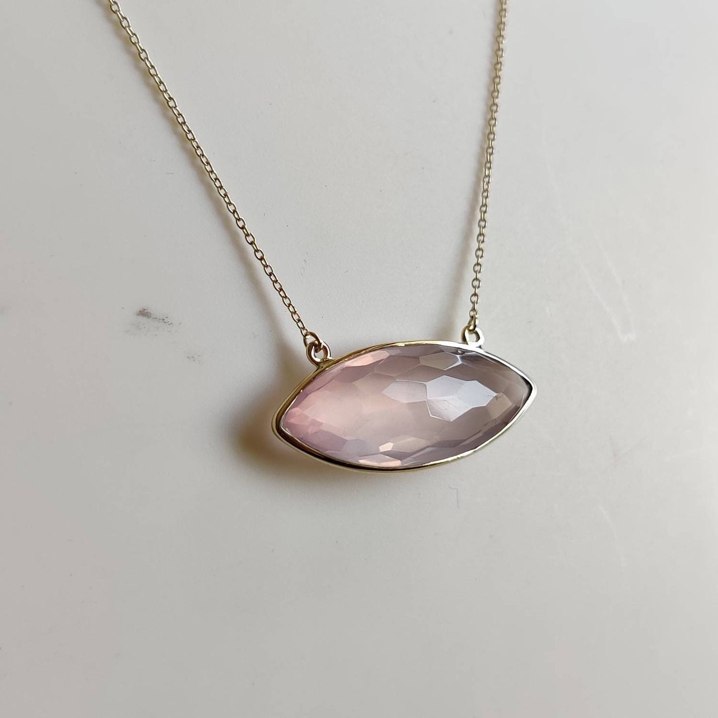 Natural Rose Quartz Pendant, 14K Solid Gold Rose Quartz Pendant, Chain Pendant, January Birthstone, Christmas Gift, Rose Quartz Jewelry