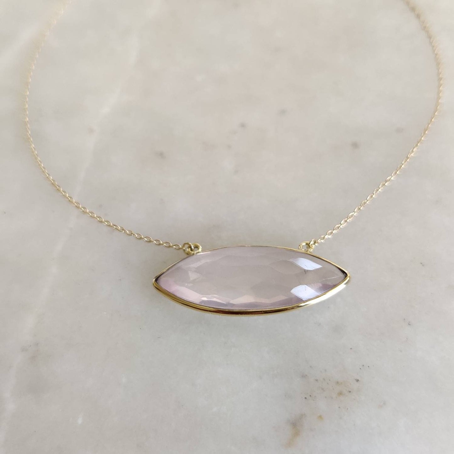 Natural Rose Quartz Pendant, 14K Solid Gold Rose Quartz Pendant, Chain Pendant, January Birthstone, Christmas Gift, Rose Quartz Jewelry