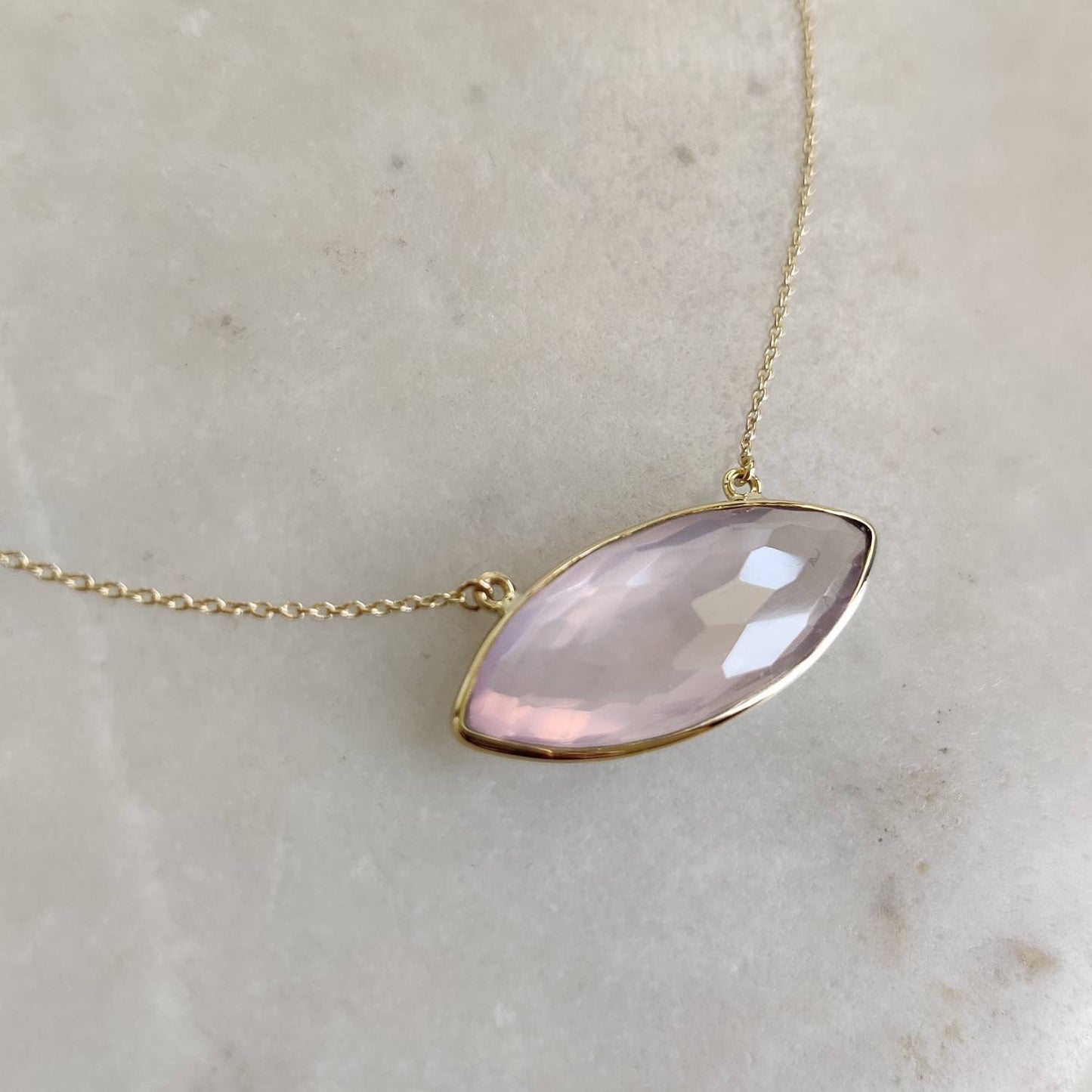 Natural Rose Quartz Pendant, 14K Solid Gold Rose Quartz Pendant, Chain Pendant, January Birthstone, Christmas Gift, Rose Quartz Jewelry