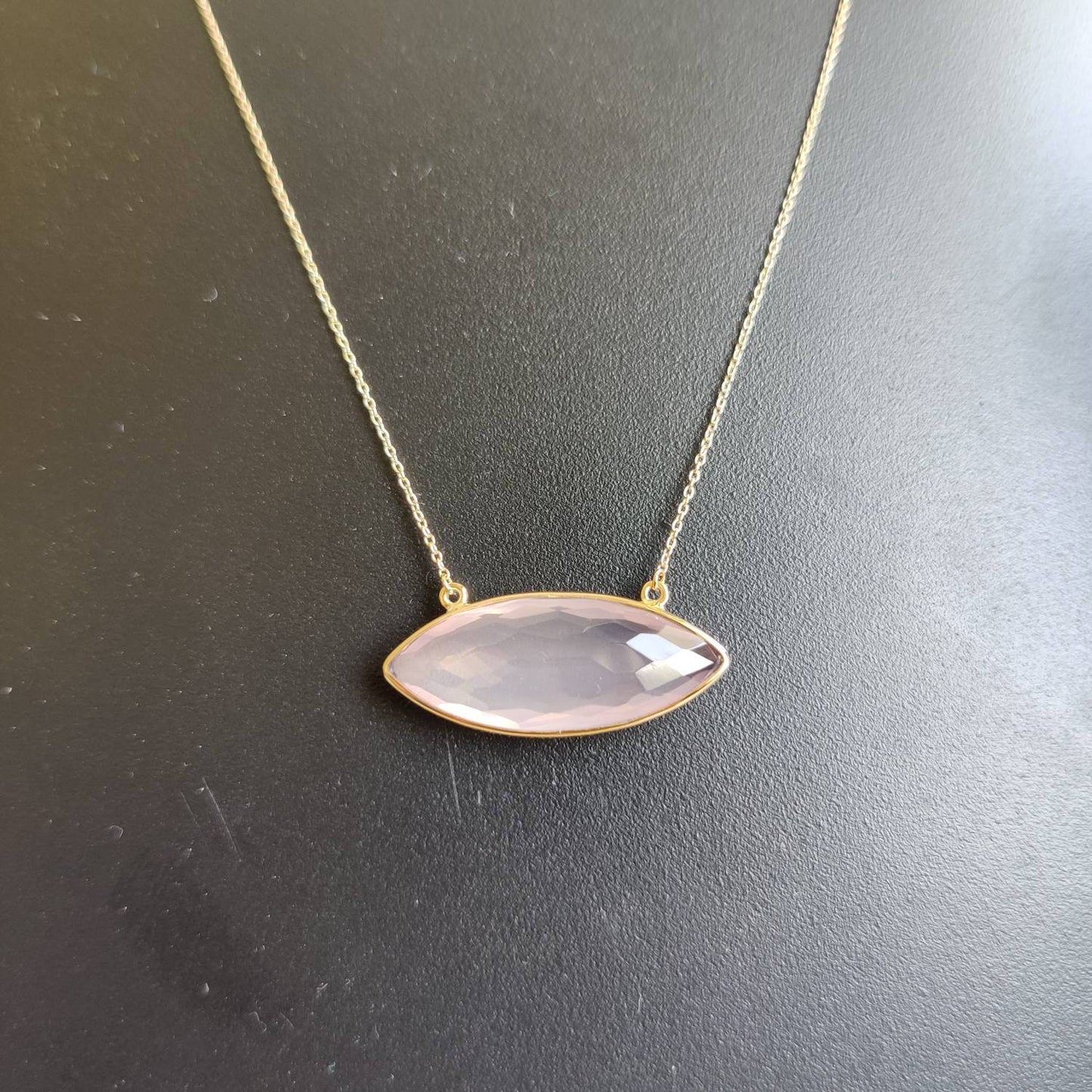 Natural Rose Quartz Pendant, 14K Solid Gold Rose Quartz Pendant, Chain Pendant, January Birthstone, Christmas Gift, Rose Quartz Jewelry