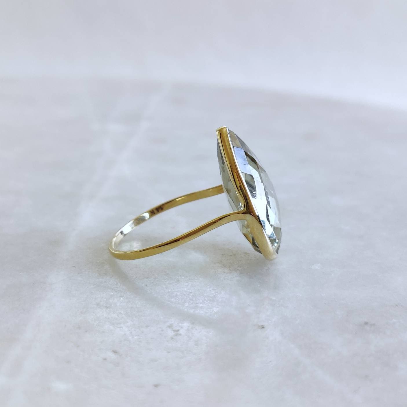 Natural Green Amethyst Ring, 14K Solid Gold Ring, 14k Gold Green Amethyst Ring, Natural Amethyst Bezel Ring, February Birthstone