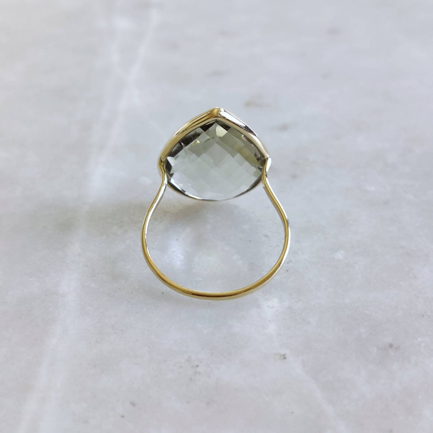 Natural Green Amethyst Ring, 14K Solid Gold Ring, 14k Gold Green Amethyst Ring, Natural Amethyst Bezel Ring, February Birthstone