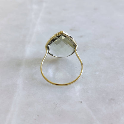 Natural Green Amethyst Ring, 14K Solid Gold Ring, 14k Gold Green Amethyst Ring, Natural Amethyst Bezel Ring, February Birthstone