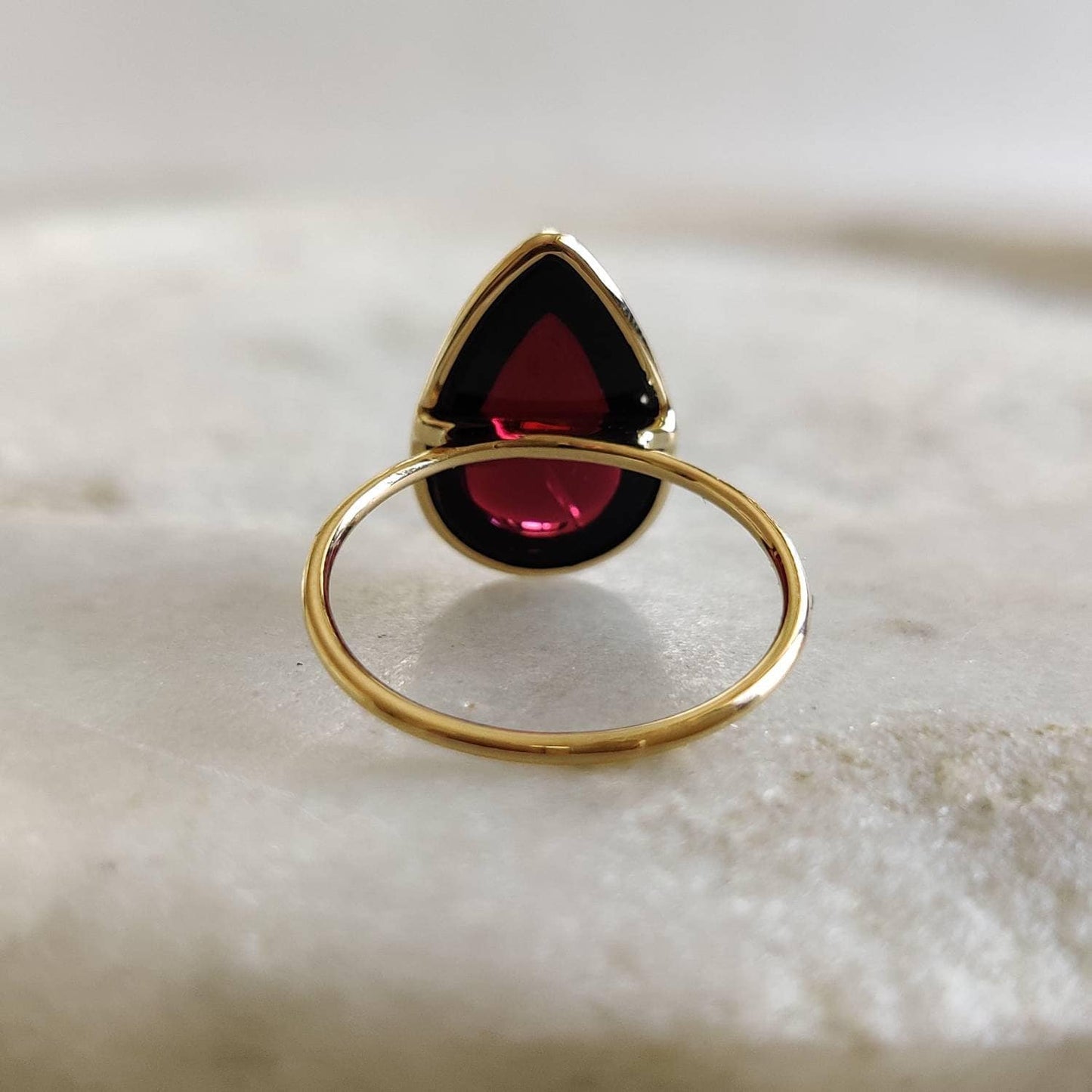 Natural Garnet Ring, 14K Solid Yellow Gold Garnet Ring, Garnet Bezel Ring, Garnet Jewelry, January Birthstone, Christmas Present