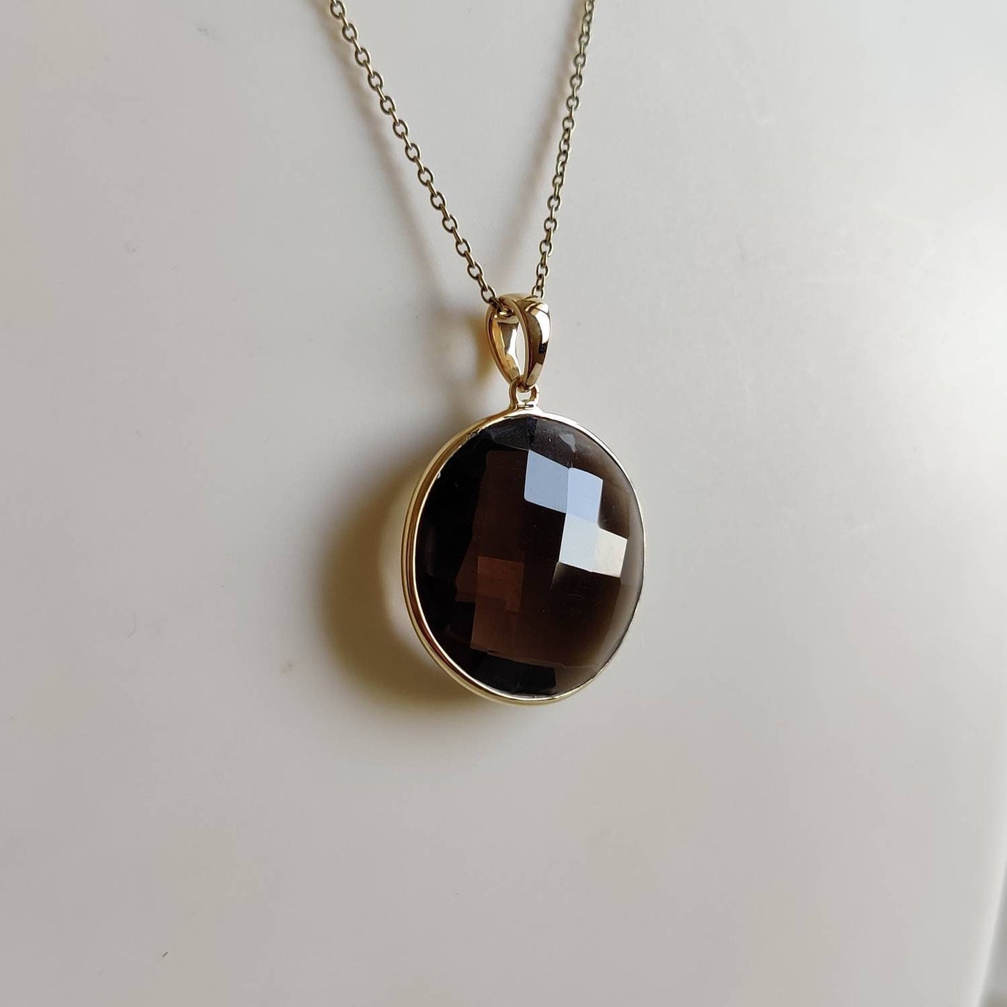 Natural Smoky Quartz Pendant, 14K Solid Yellow Gold Smoky Quartz Pendant, Solid Gold Round Bezel Pendant , June Birthstone, Christmas Gift