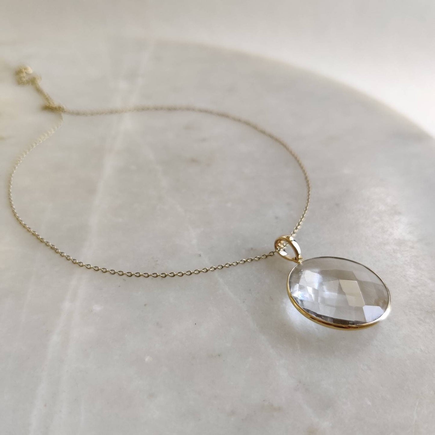 Natural Clear Quartz Pendant, 14K Solid Yellow Gold Clear Quartz Pendant, Clear Quartz Jewelry, April Birthstone Pendant, Christmas Present