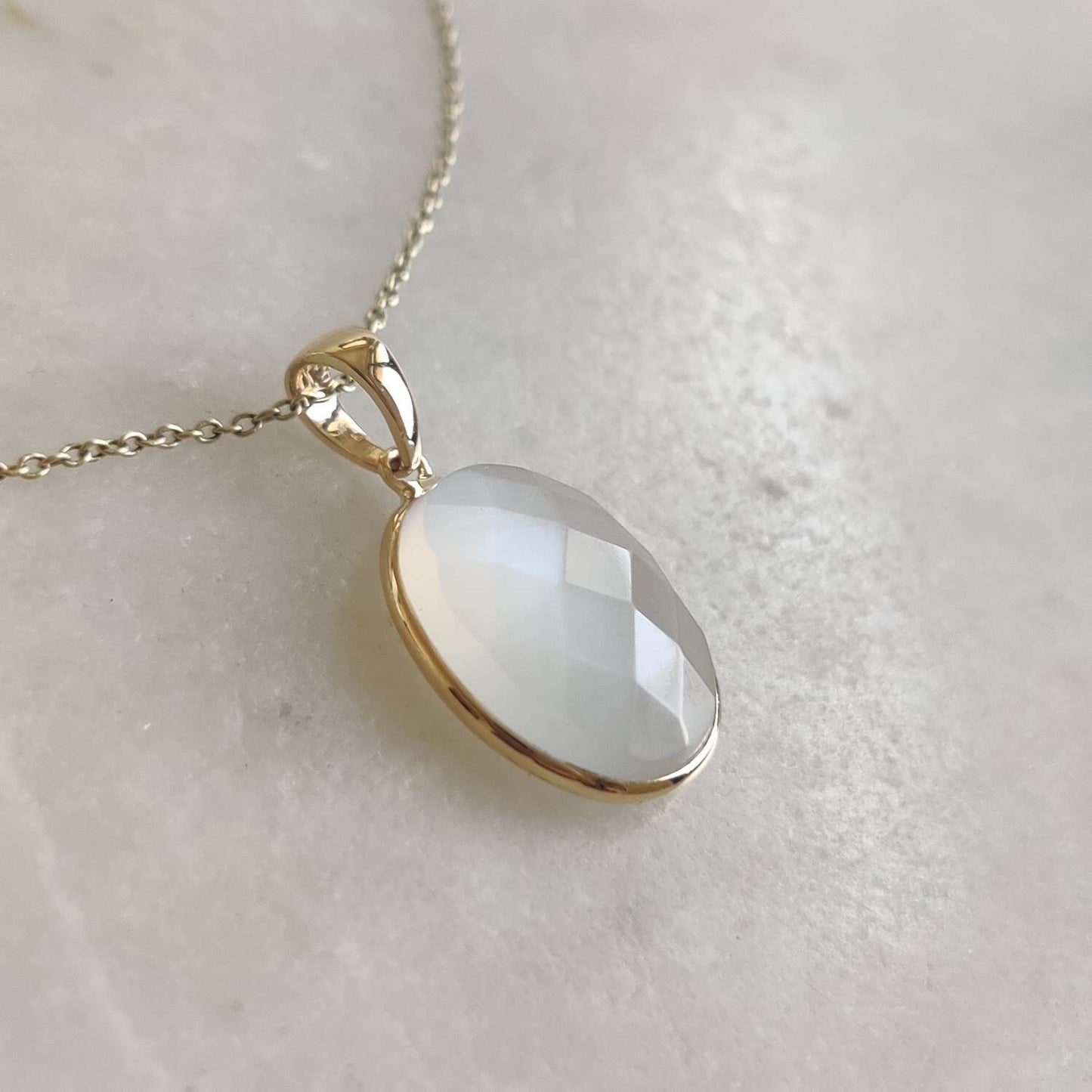 Natural White Moonstone Pendant, 14K Solid Yellow Gold White Moonstone Pendant, June Birthstone, Anniversary Gift, White Moonstone Jewelry