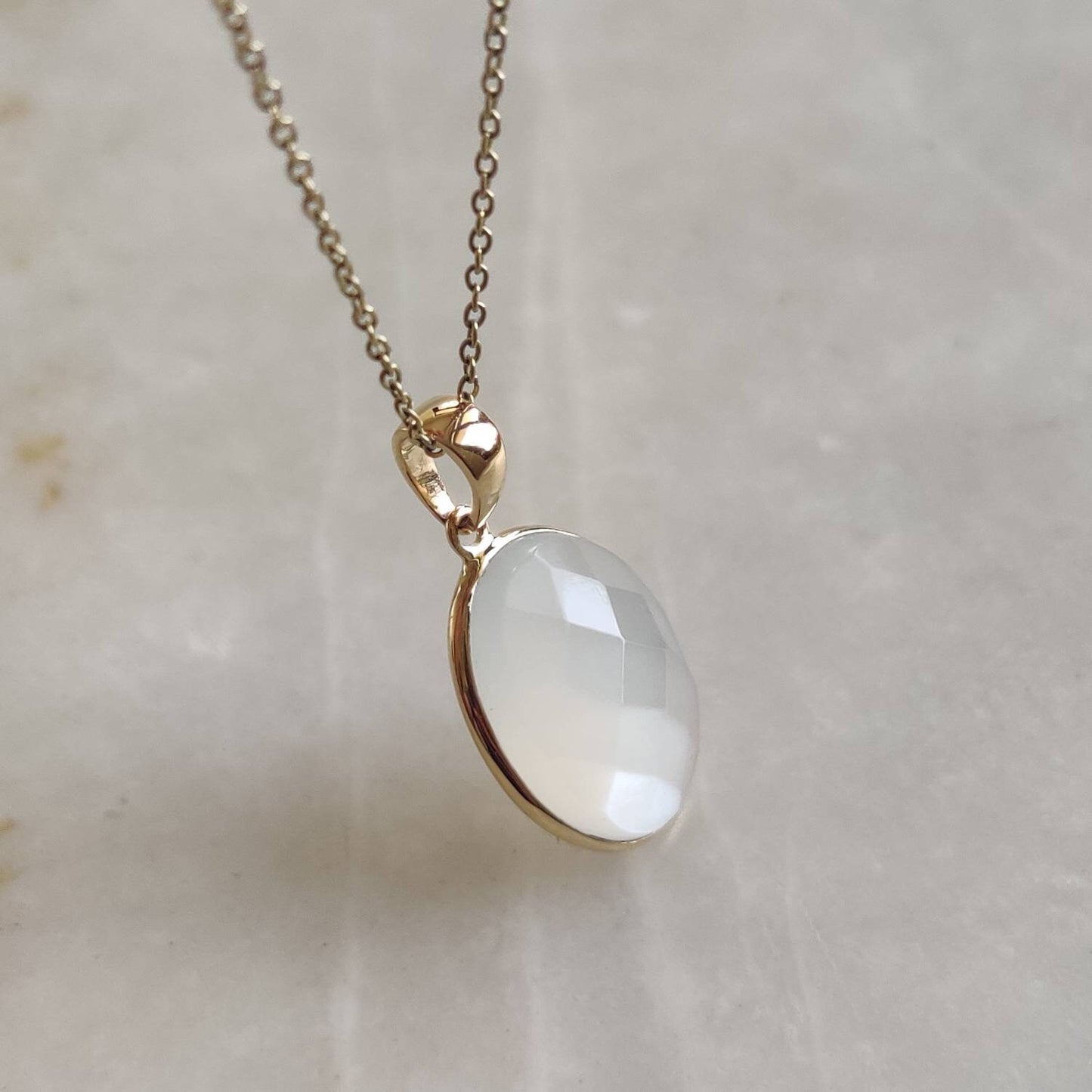 Natural White Moonstone Pendant, 14K Solid Yellow Gold White Moonstone Pendant, June Birthstone, Anniversary Gift, White Moonstone Jewelry