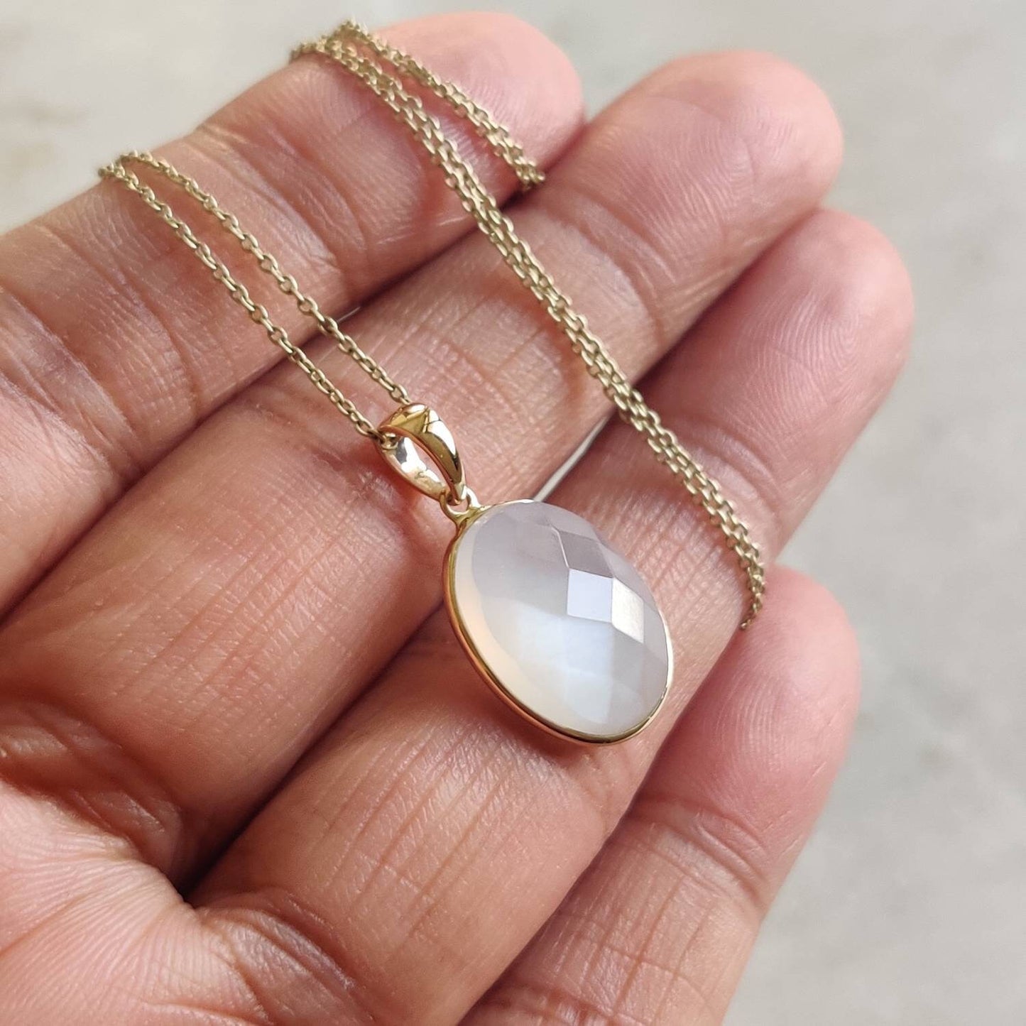 Natural White Moonstone Pendant, 14K Solid Yellow Gold White Moonstone Pendant, June Birthstone, Anniversary Gift, White Moonstone Jewelry