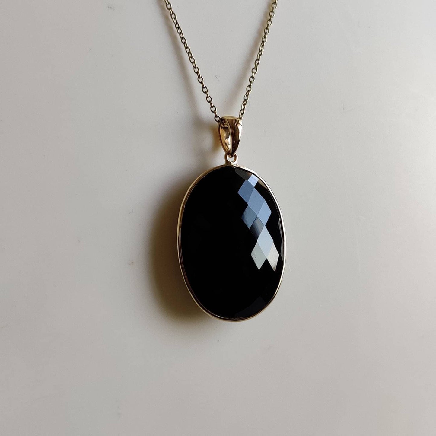 Natural Black Onyx Pendant, 14K Solid Yellow Gold Black Onyx Pendant, Oval Pendant, December Birthstone, Bezel Pendant, Christmas Gift