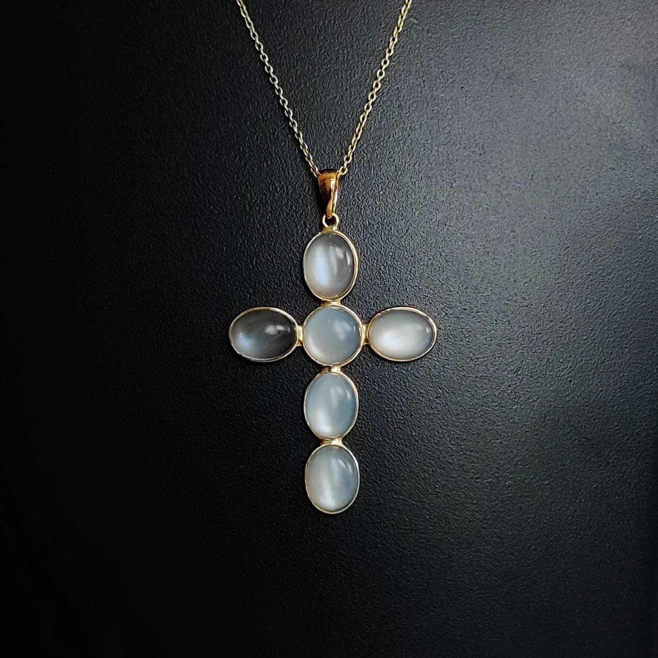 Natural White Moonstone Pendant, 14K Solid Yellow Gold Moonstone Pendant, June Birthstone, Christmas Gift, Cross Pendant, Moonstone Jewelry