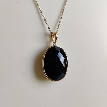 Natural Black Onyx Pendant, 14K Solid Yellow Gold Black Onyx Pendant, December Birthstone Pendant, Black Onyx Jewelry, Christmas Present