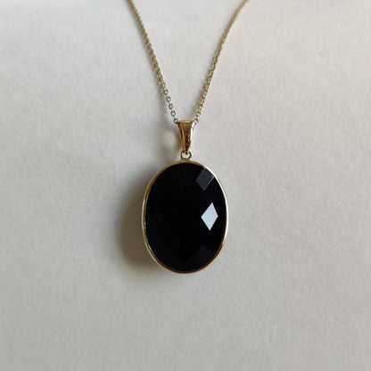 Natural Black Onyx Pendant, 14K Solid Yellow Gold Black Onyx Pendant, December Birthstone Pendant, Black Onyx Jewelry, Christmas Present