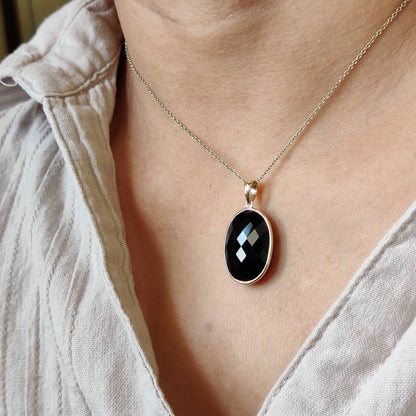 Natural Black Onyx Pendant, 14K Solid Yellow Gold Black Onyx Pendant, December Birthstone Pendant, Black Onyx Jewelry, Christmas Present