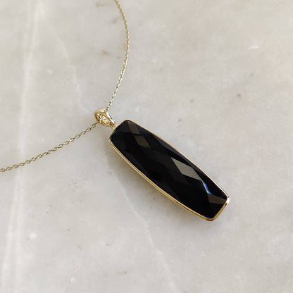 Natural Black Onyx Pendant, 14K Solid Yellow Gold Onyx Pendant, December Birthstone Pendant, Black Onyx Jewelry, Christmas Present