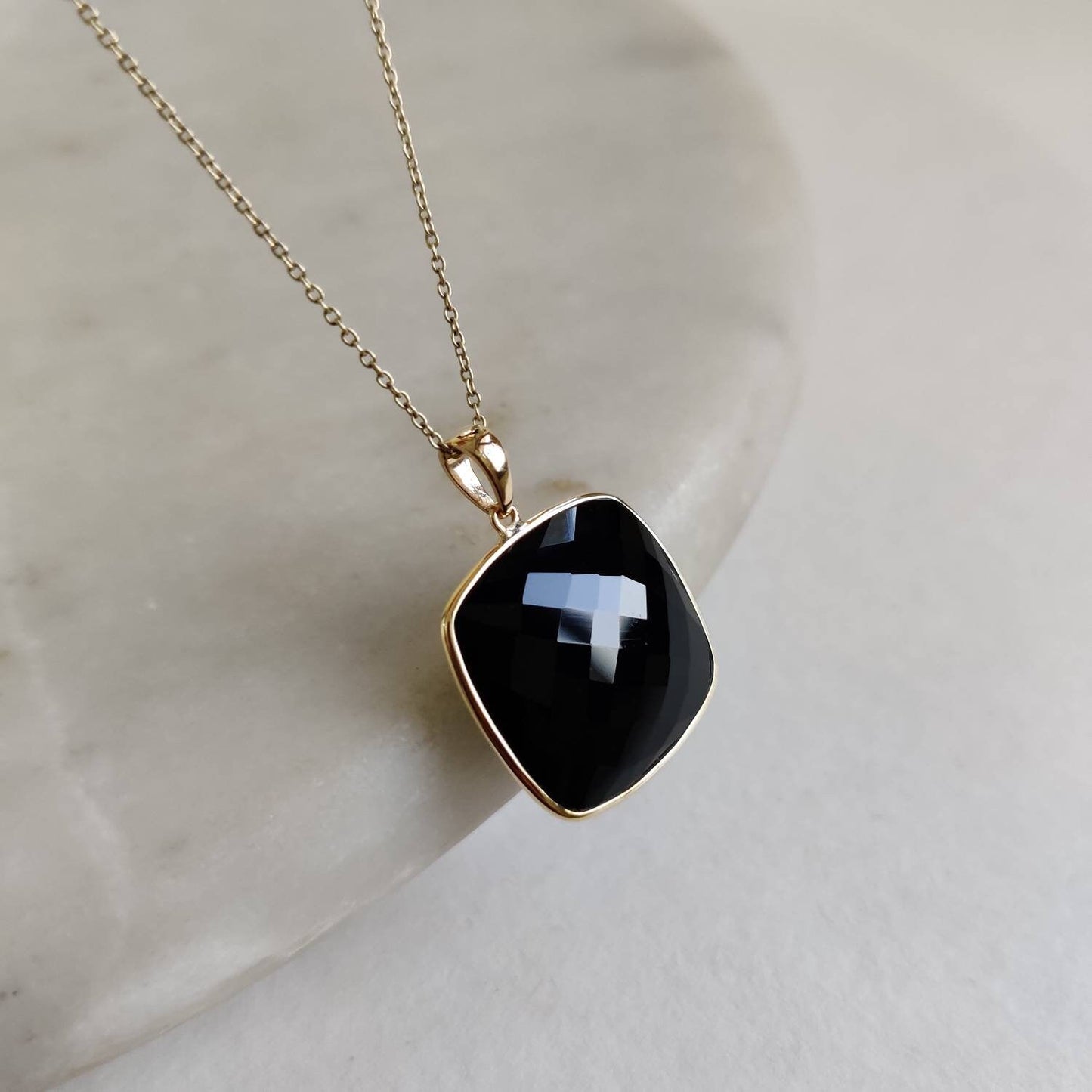 Natural Black Onyx Pendant, 14K Solid Yellow Gold Black Onyx Pendant, December Birthstone, Bezel Pendant, Black Onyx Jewelry, Christmas Gift