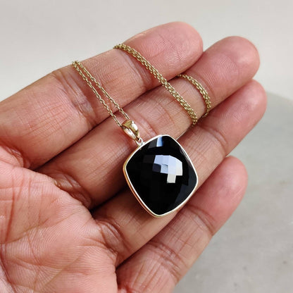 Natural Black Onyx Pendant, 14K Solid Yellow Gold Black Onyx Pendant, December Birthstone, Bezel Pendant, Black Onyx Jewelry, Christmas Gift