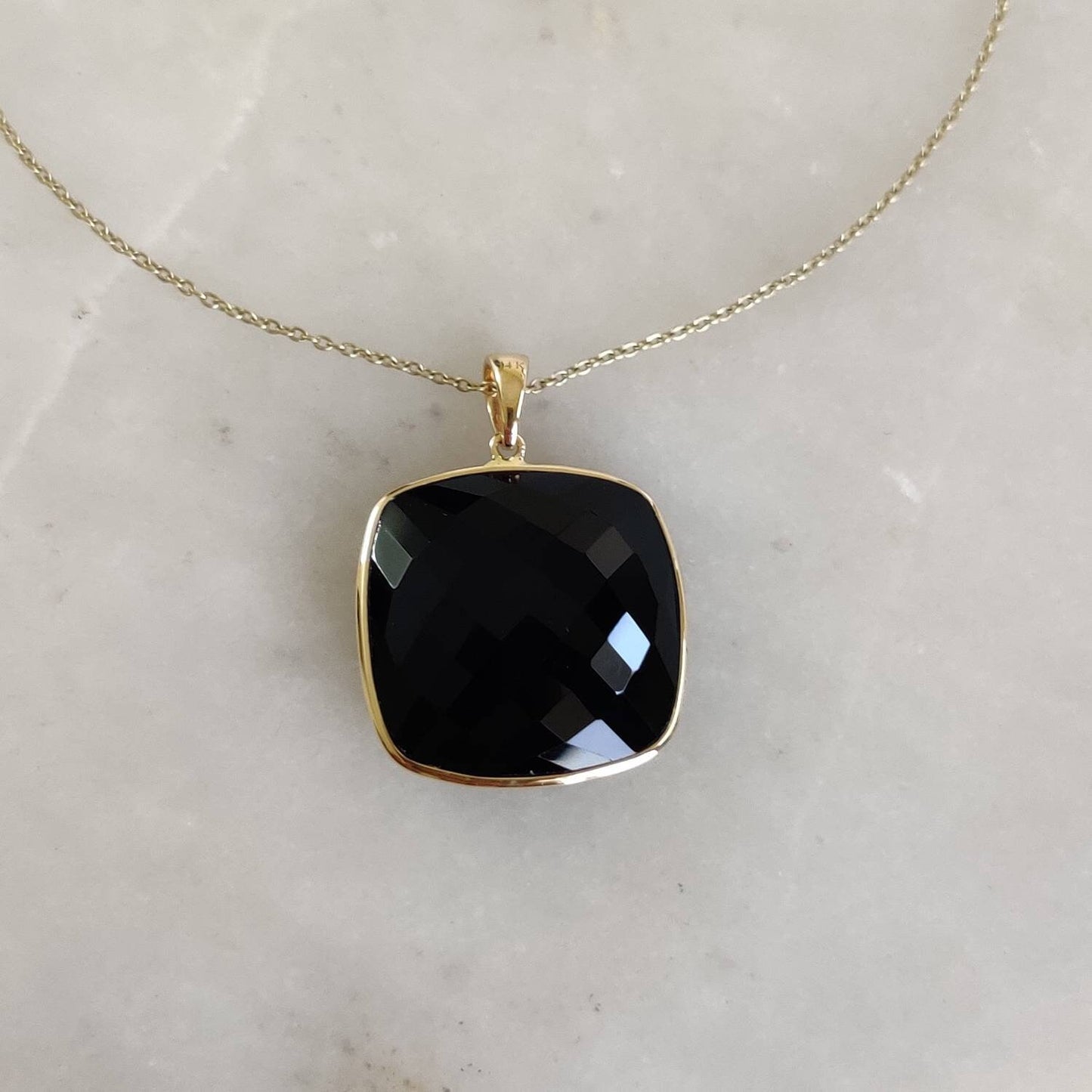 Natural Black Onyx Pendant, 14K Solid Yellow Gold Black Onyx Pendant, December Birthstone, Bezel Pendant, Black Onyx Jewelry, Christmas Gift