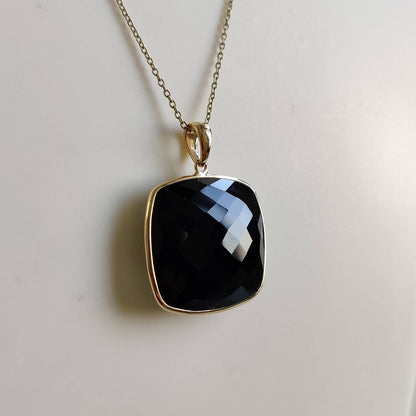 Natural Black Onyx Pendant, 14K Solid Yellow Gold Black Onyx Pendant, December Birthstone, Bezel Pendant, Black Onyx Jewelry, Christmas Gift