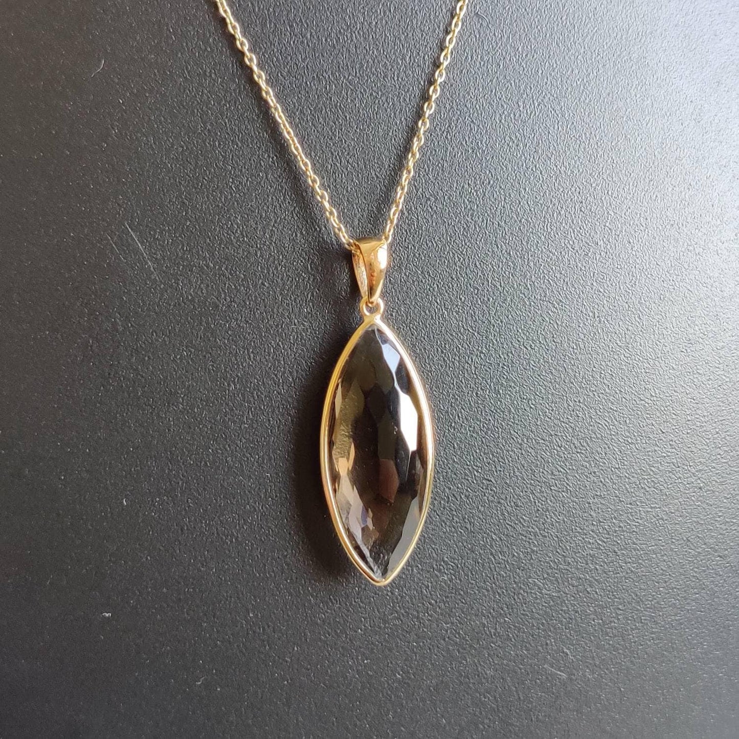 14K Gold Natural Smoky Quartz Pendant, Solid Yellow Gold Quartz Pendant, Marquise Faceted Pendant, June Birthstone Pendant, Christmas Gift