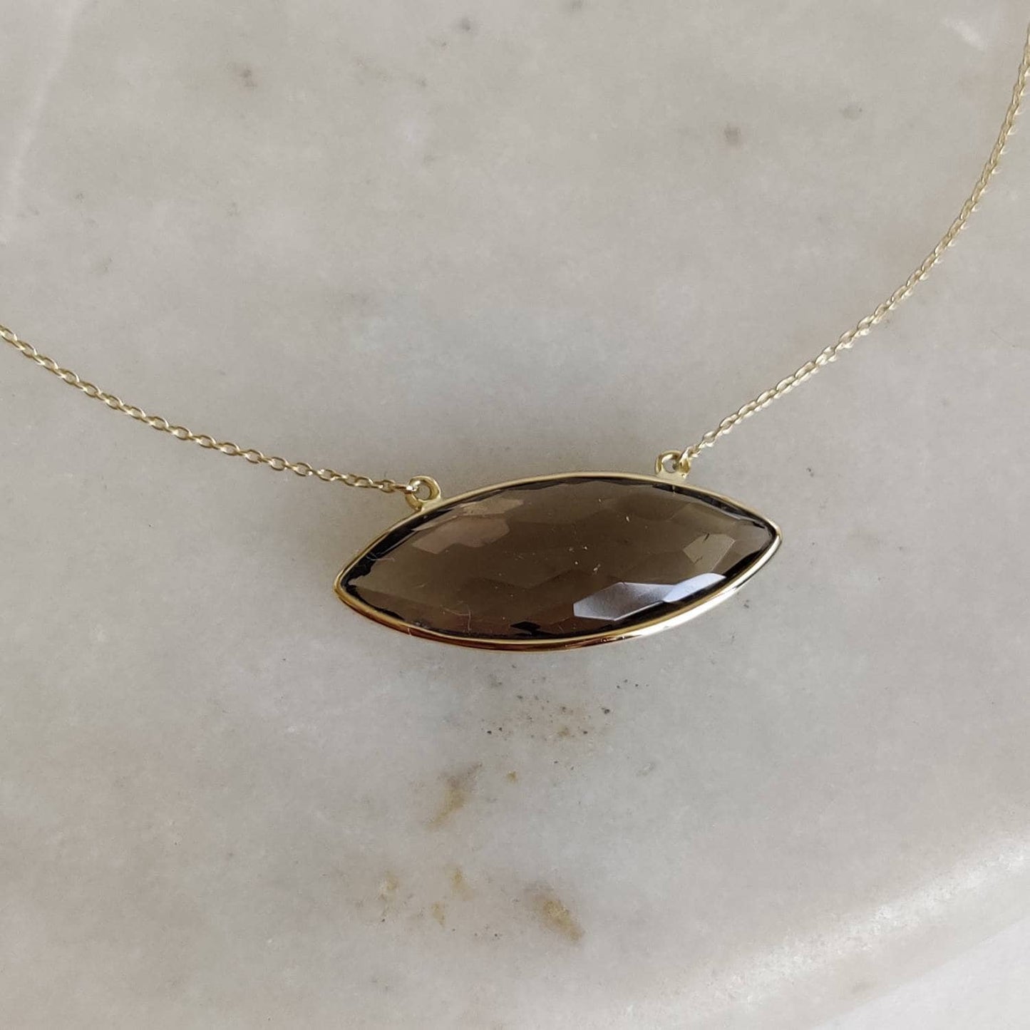 Natural Smoky Quartz Pendant, 14K Solid Yellow Gold Smoky Quartz Pendant, Solid Gold Bezel Chain Pendant, June Birthstone, Christmas Gift