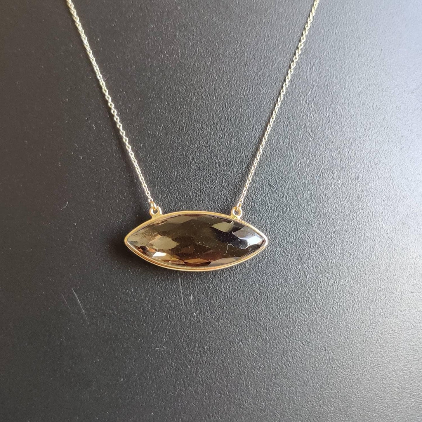 Natural Smoky Quartz Pendant, 14K Solid Yellow Gold Smoky Quartz Pendant, Solid Gold Bezel Chain Pendant, June Birthstone, Christmas Gift