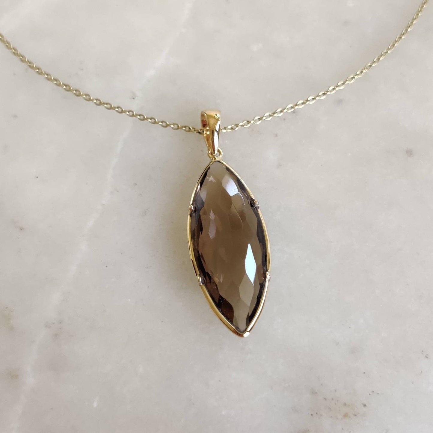 Natural Smoky Quartz Pendant, 14K Solid Yellow Gold Smoky Quartz Pendant, Smoky Quartz Bezel Pendant, June Birthstone, Christmas Gift