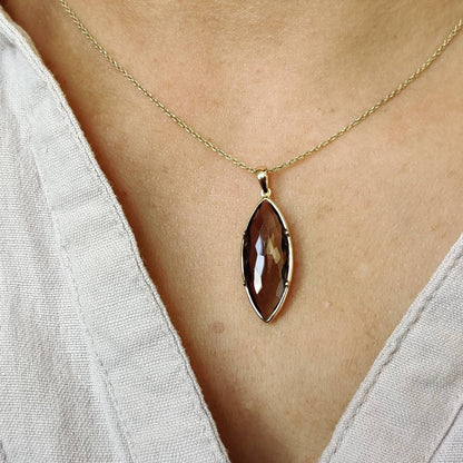 Natural Smoky Quartz Pendant, 14K Solid Yellow Gold Smoky Quartz Pendant, Smoky Quartz Bezel Pendant, June Birthstone, Christmas Gift