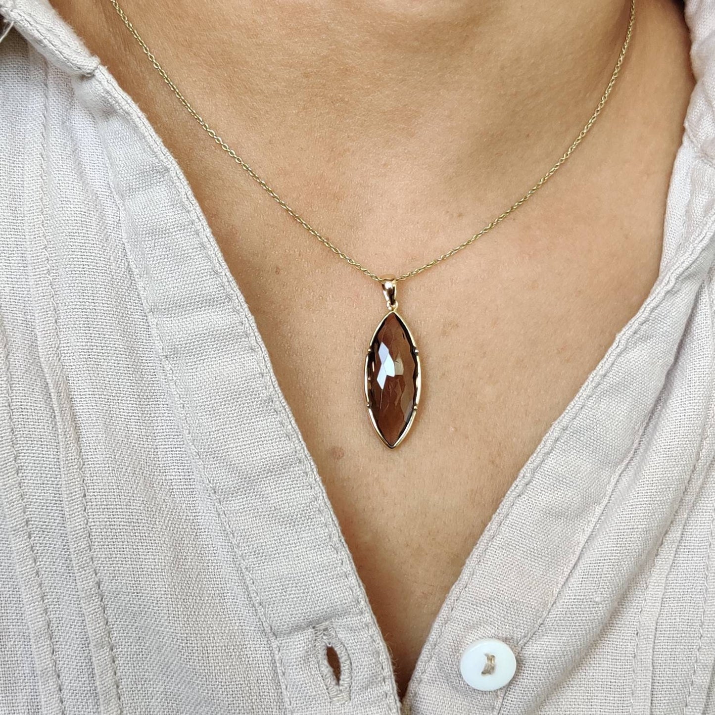 Natural Smoky Quartz Pendant, 14K Solid Yellow Gold Smoky Quartz Pendant, Smoky Quartz Bezel Pendant, June Birthstone, Christmas Gift