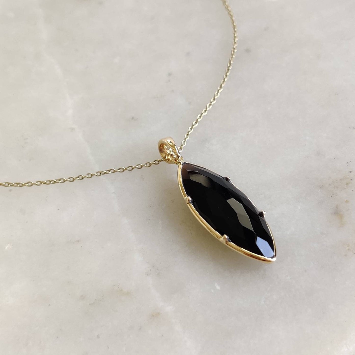 Natural Black Onyx Pendant, 14K Solid Yellow Gold Black Onyx Pendant, December Birthstone Pendant, Christmas Gift, Black Onyx Jewelry